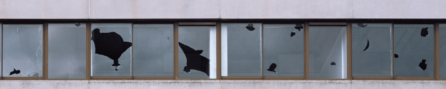 Commercial property with broken windows